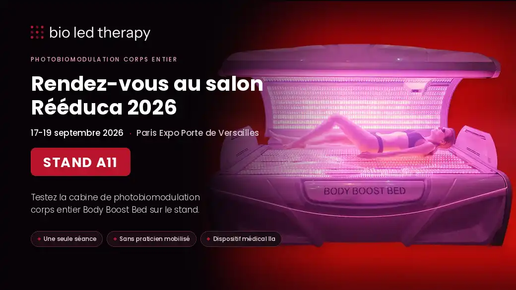 Cabine Body Boost Bed de Bioledtherapy au salon Rééduca 2026, stand A11, Paris Expo Porte de Versailles